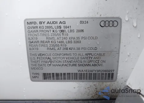 2024 Audi Q5 Premium Plus 55 Tfsi E S Line Quattro S Tronic z USA, uszkodzony, nr VIN WA1E2AFY3R2083227